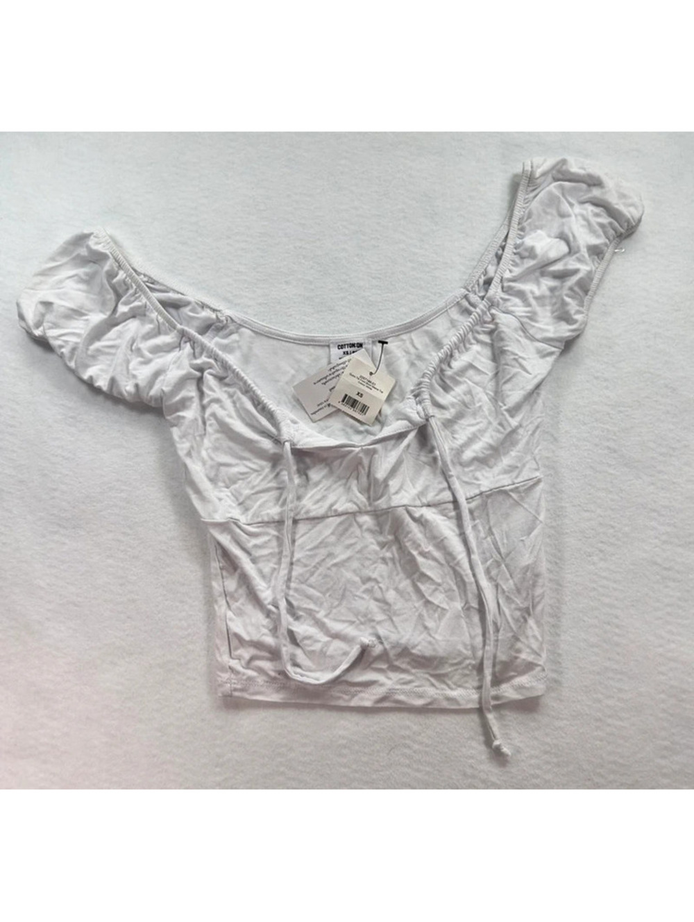 White Ruched Puff Sleeve Top – XS – NWT H00144